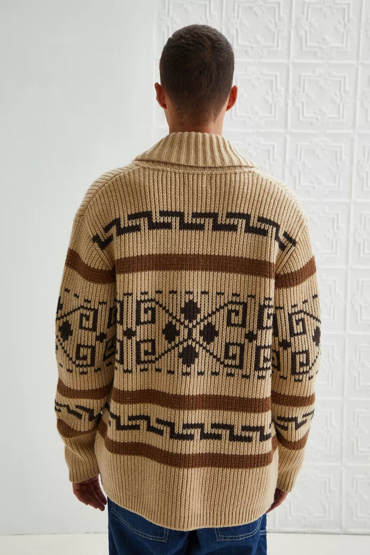 Vintage Jacquard Strikket Herre Cardigan med Glidelås Tidless Stil Møter Moderne Komfort