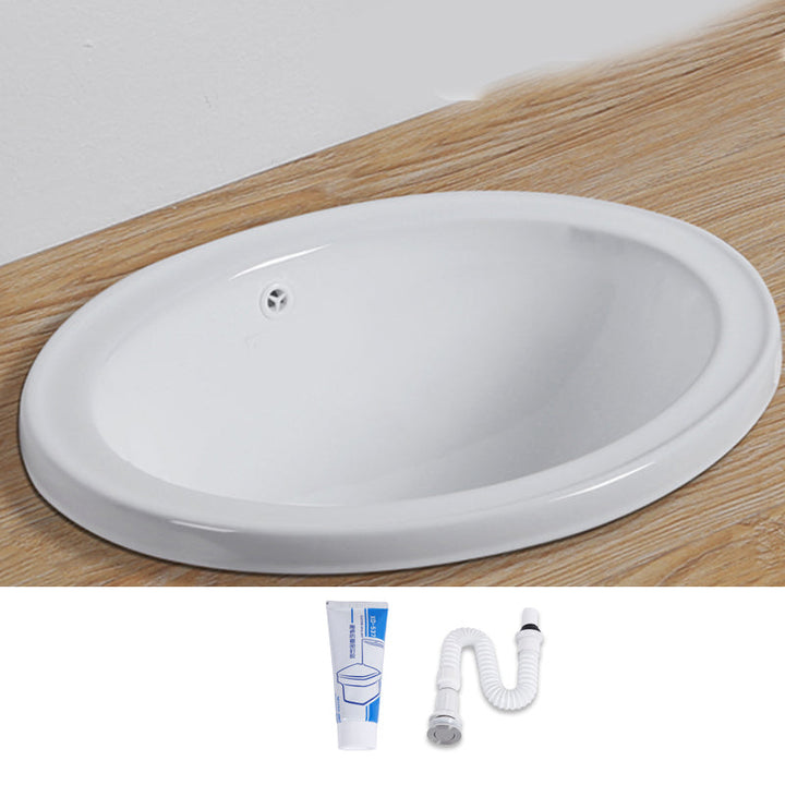 Innfelt Servant i Hvit Keramikk med Avstengningsventil