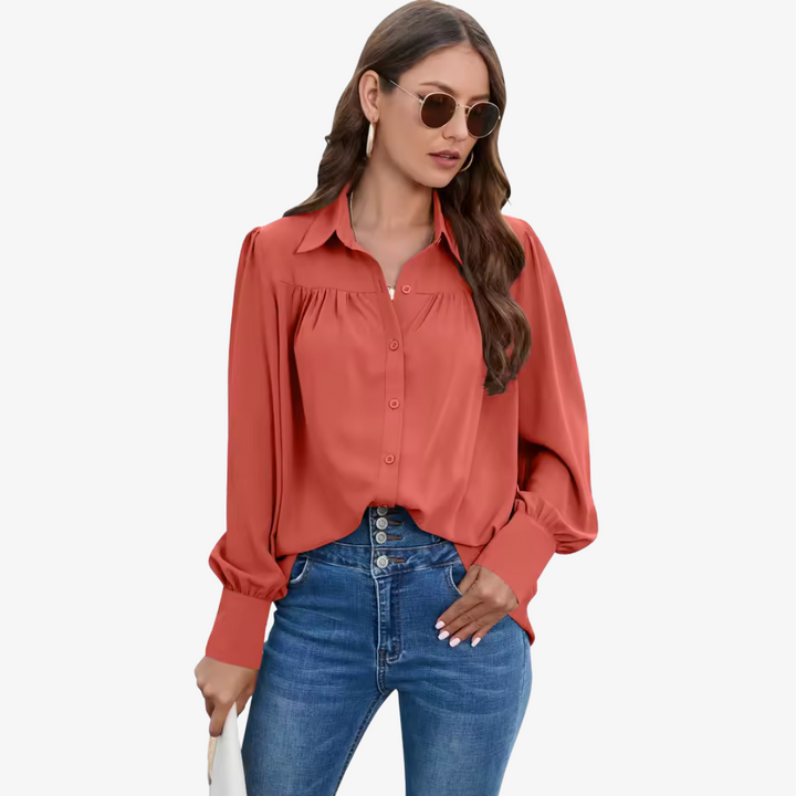 Elegant Chiffon Bluse med Lanterne-Ermer