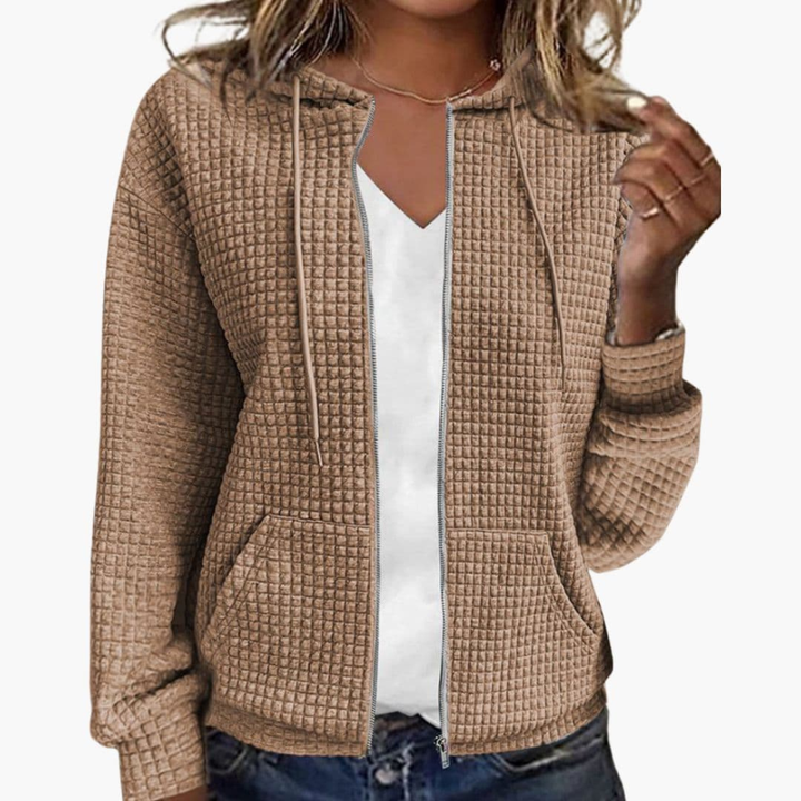 Kvinne Zip-Up Hettegenser med Drawstring Hette