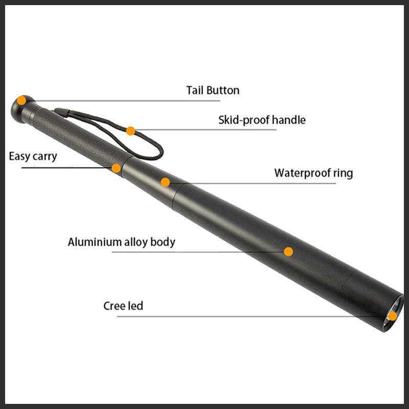 LED-lykt formet som balltre | Aluminiumslegering, 3 lysmoduser | Nød- og bruksverktøy