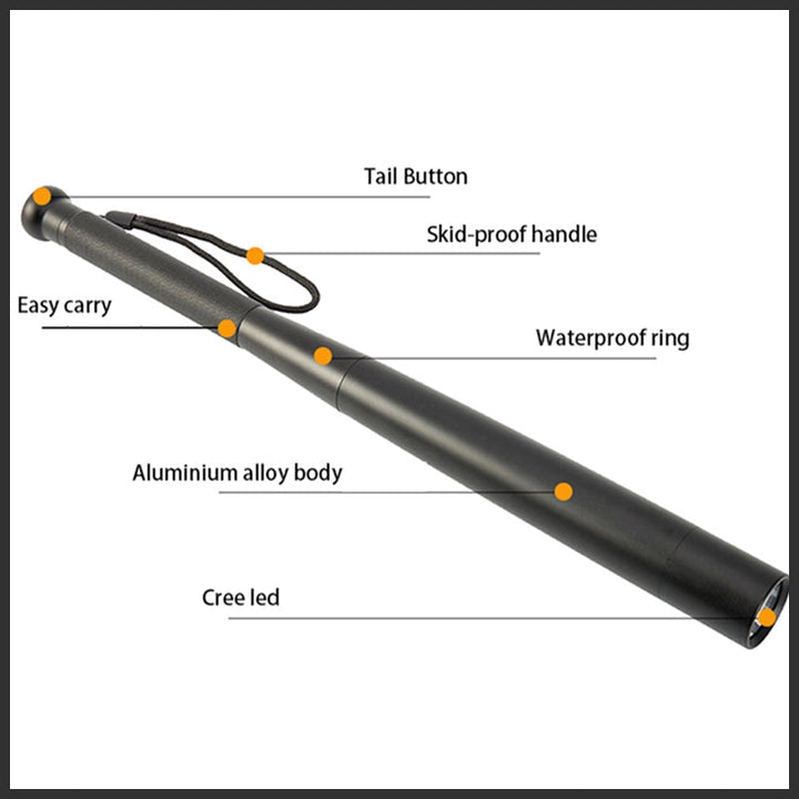 LED-lykt formet som balltre | Aluminiumslegering, 3 lysmoduser | Nød- og bruksverktøy