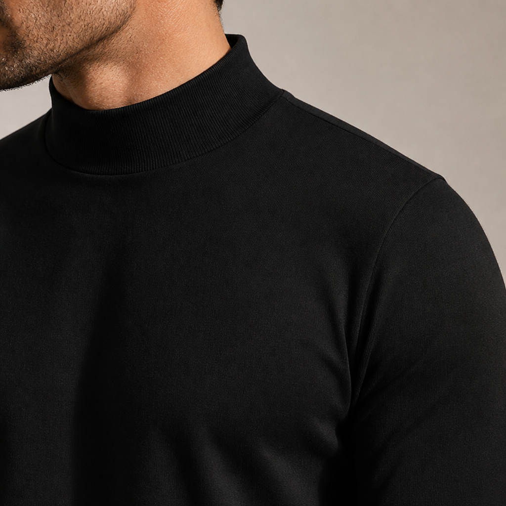 Langermet slim fit-genser til herre med høy krage som kan brettes ned