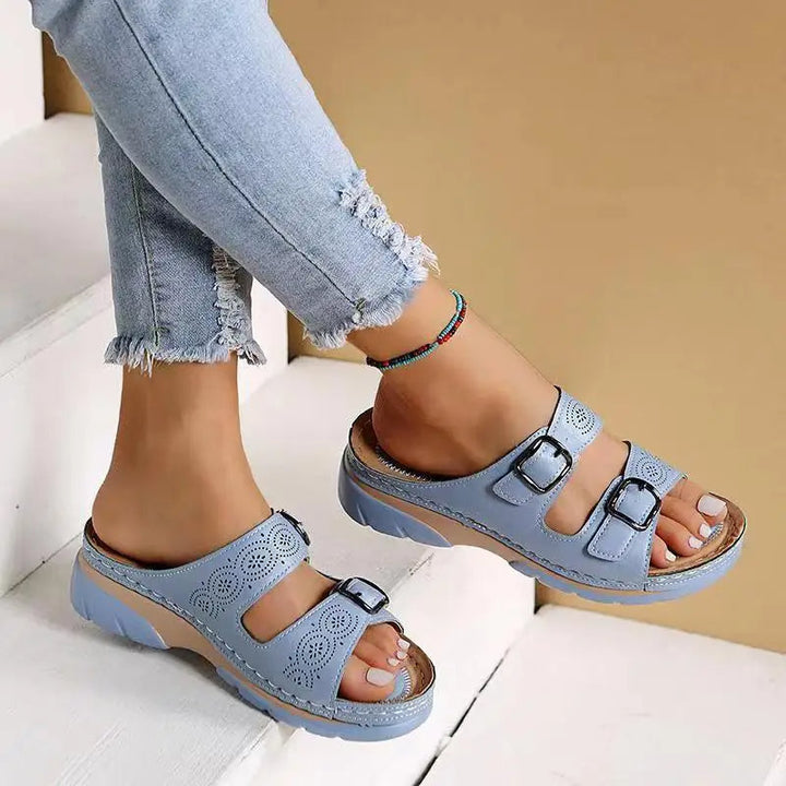 Komfortable Wedge Sandaler med Dobbel Spenne