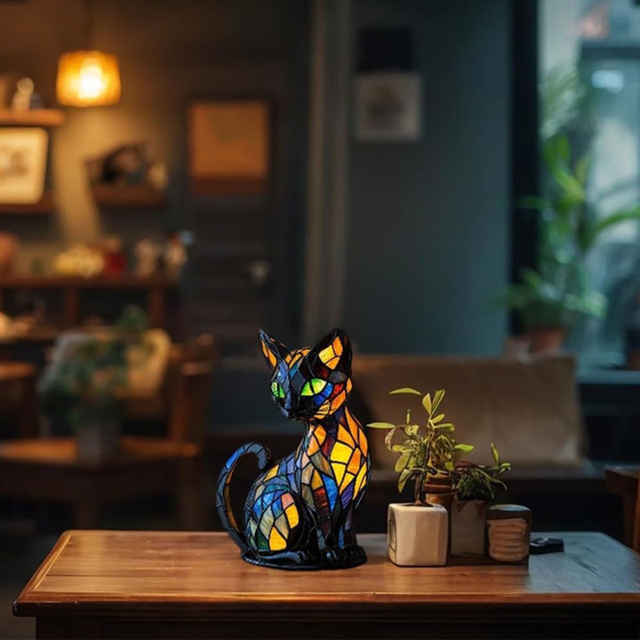 Dekorativ Kattelampe med Mosaikkdesign og Varmt Stemningslys – Elegant Hjemmedekorasjon