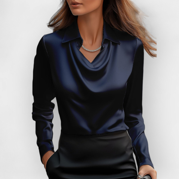 Elegant Satin Bluse med Vannfall-krage
