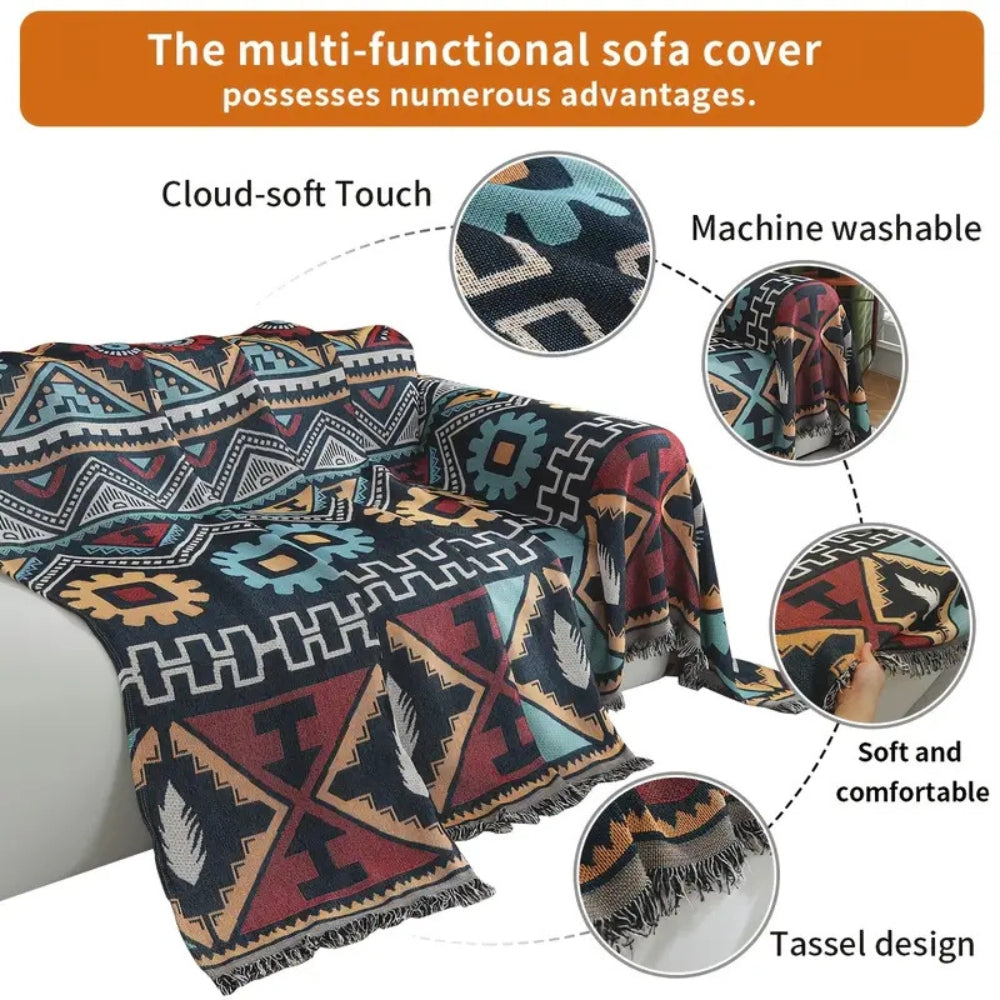 Aztek Geometrisk Mønster Sofa Trekk Boho-Inspirert Eleganse for Din Stue