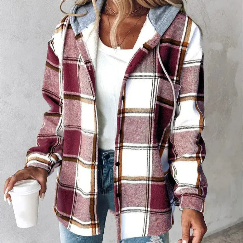 Kvinners Sjekket Hettefrakk