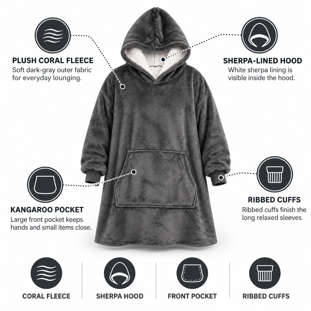 Ultramyk oversized sherpa-hettegenser-teppe (med lomme)