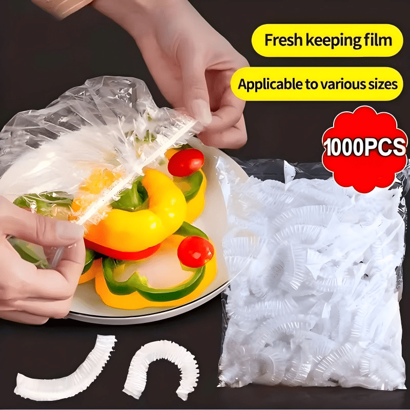 1000 elastiske engangsovertrekk for mat, PE-deksler for boller og tallerkener 35 cm