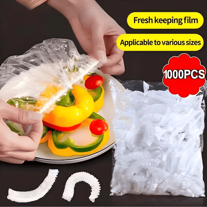 1000 elastiske engangsovertrekk for mat, PE-deksler for boller og tallerkener 35 cm