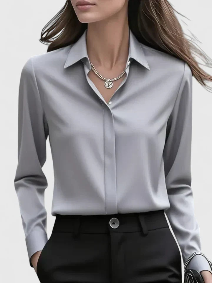Langermet satengbluse for dame – elegant kontorbluse