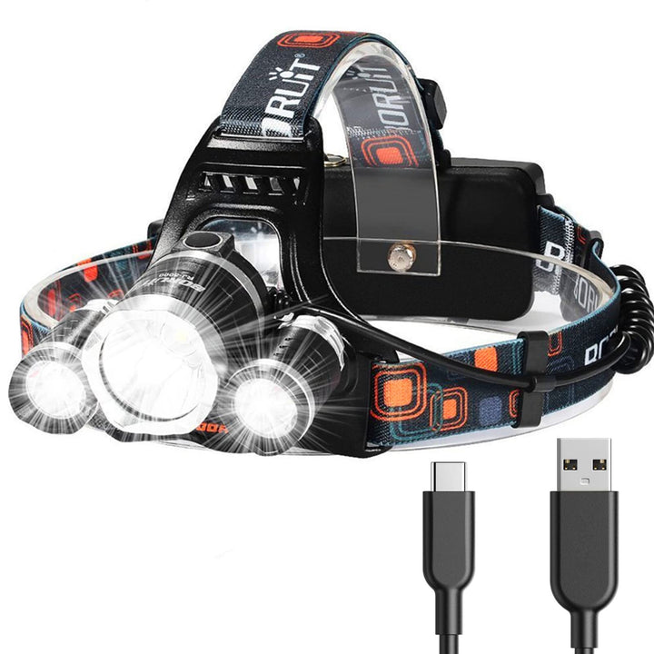 Hqdz-Td 20000 lumen oppladbar hodelykt - vanntett, justerbart lys for utendørs, jakt, camping