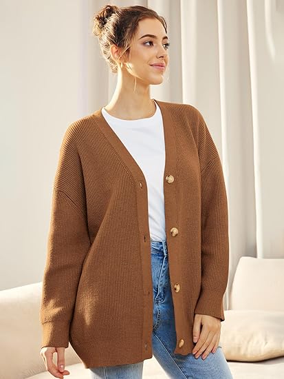 Oversized V-Neck Cardigan med Knappelukking
