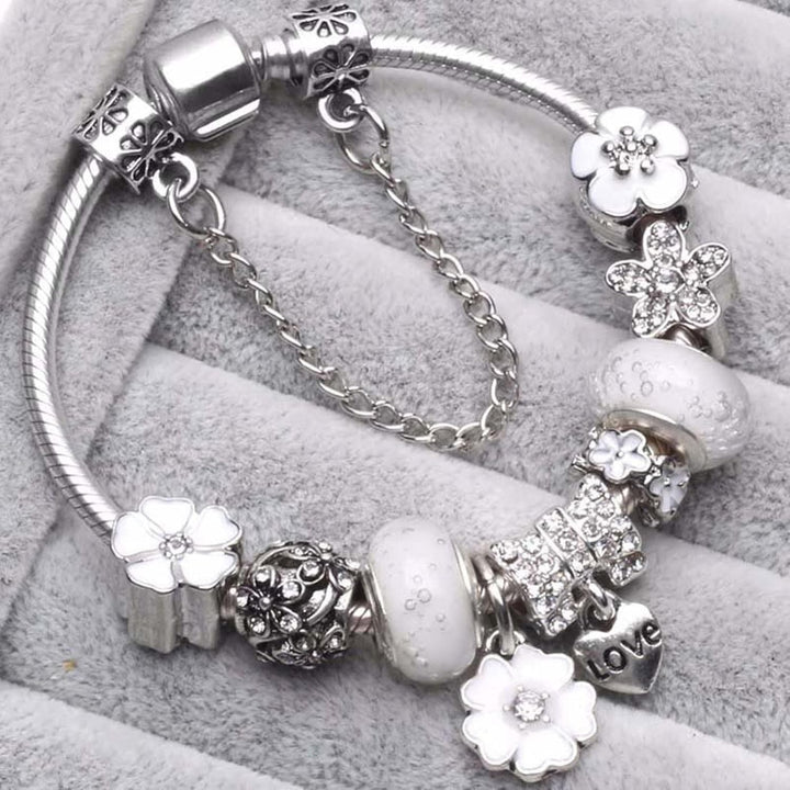 Armbånd i sterling sølv 925 med blomstercharm | Elegant smykkegave til dame