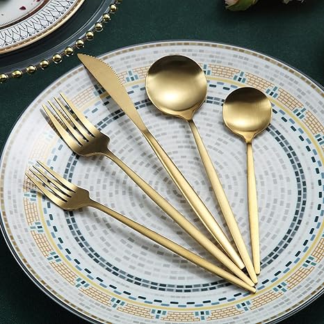 Luxe Bestikksett i Rustfritt Stål – Design i Gullfarge | 24 deler / 48 deler