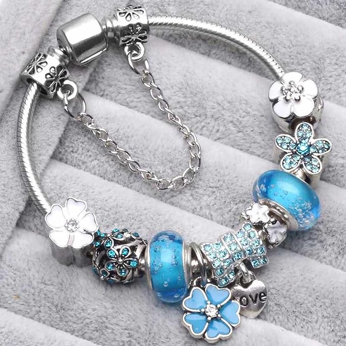 Armbånd i sterling sølv 925 med blomstercharm | Elegant smykkegave til dame