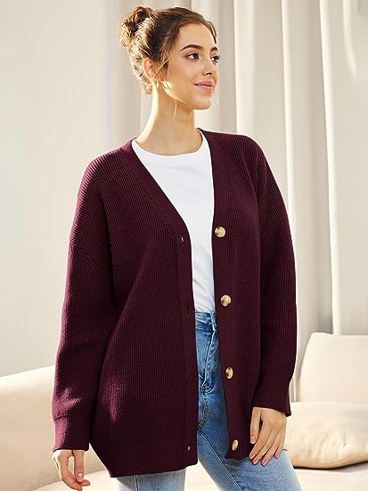 Oversized V-Neck Cardigan med Knappelukking