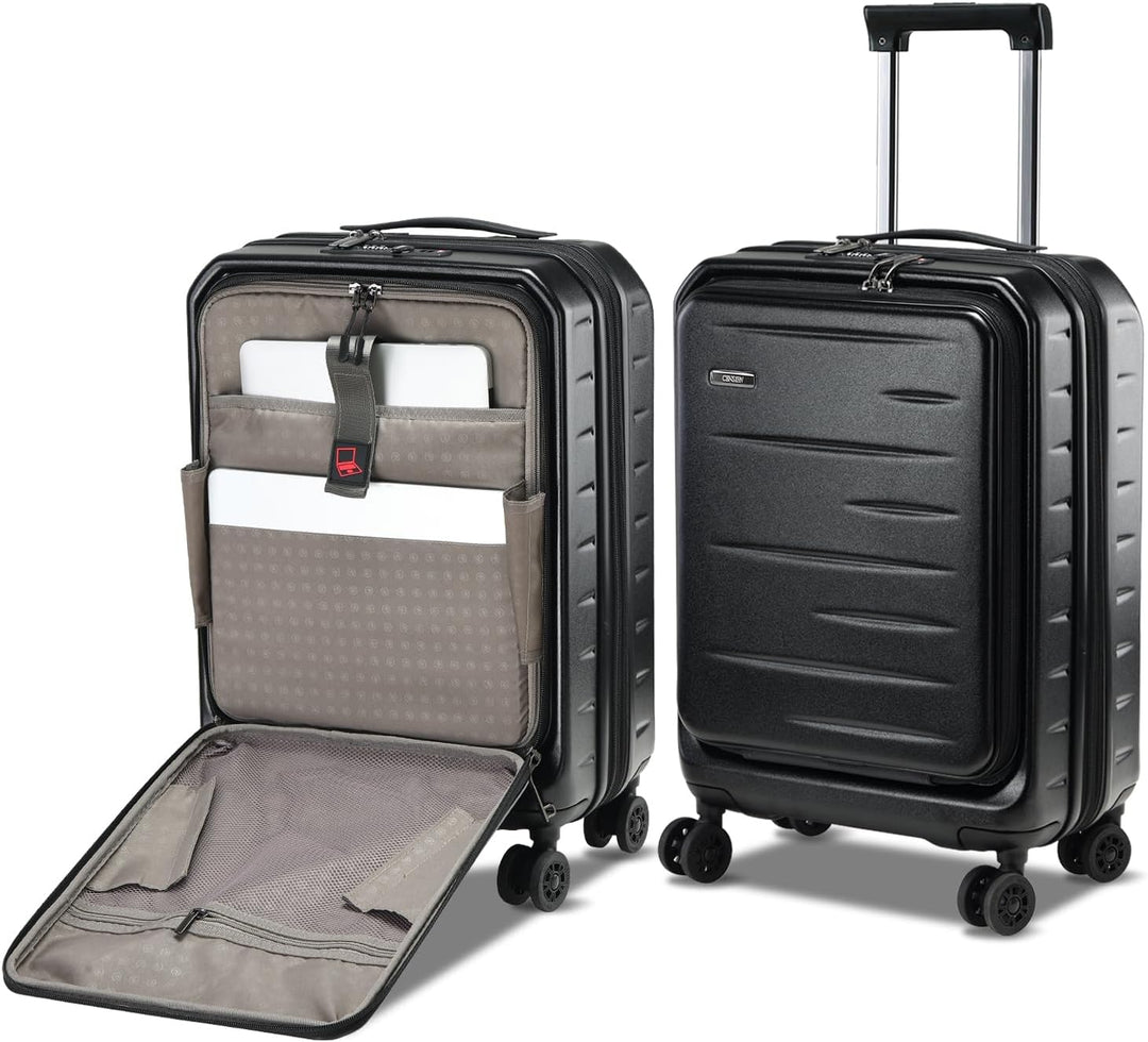 Utvidbar hardcase-koffert med frontlomme og TSA-lås