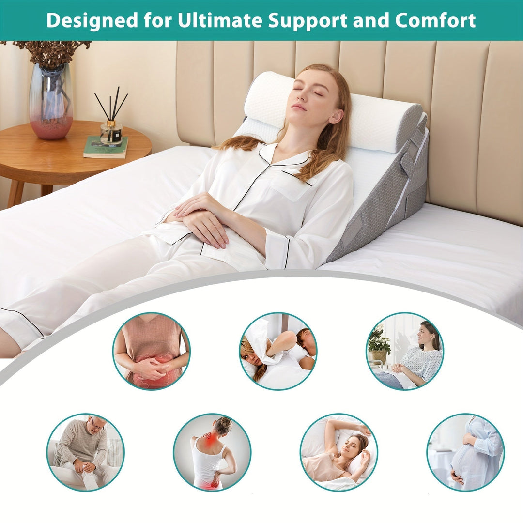 RelaxPlus – justerbar ortopedisk kileputte – premium 7-i-1 minneskumsystem