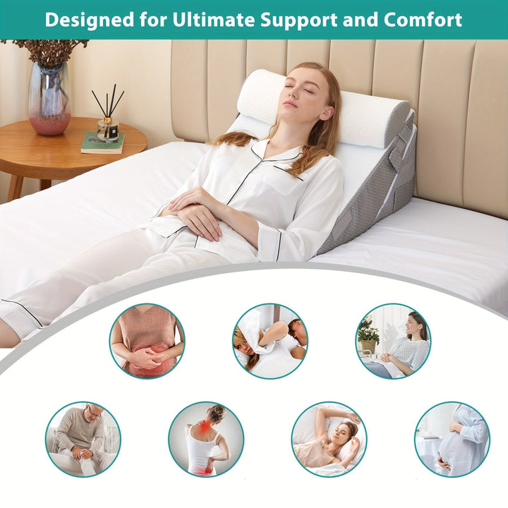 RelaxPlus – justerbar ortopedisk kileputte – premium 7-i-1 minneskumsystem
