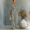 Kvinners V-Hals Bred-Ben Trykt Jumpsuit
