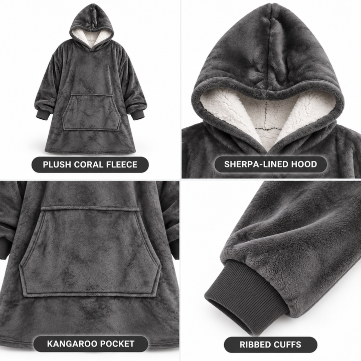 Ultramyk oversized sherpa-hettegenser-teppe (med lomme)
