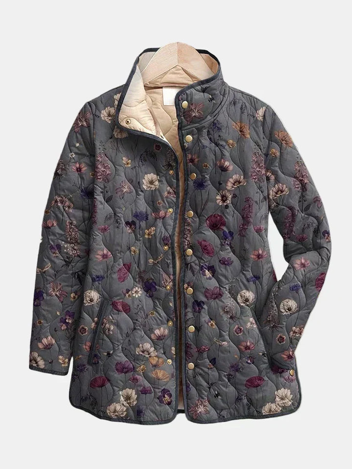 Vintage quiltet jakke med blomstermønster - lett vattert kåpe