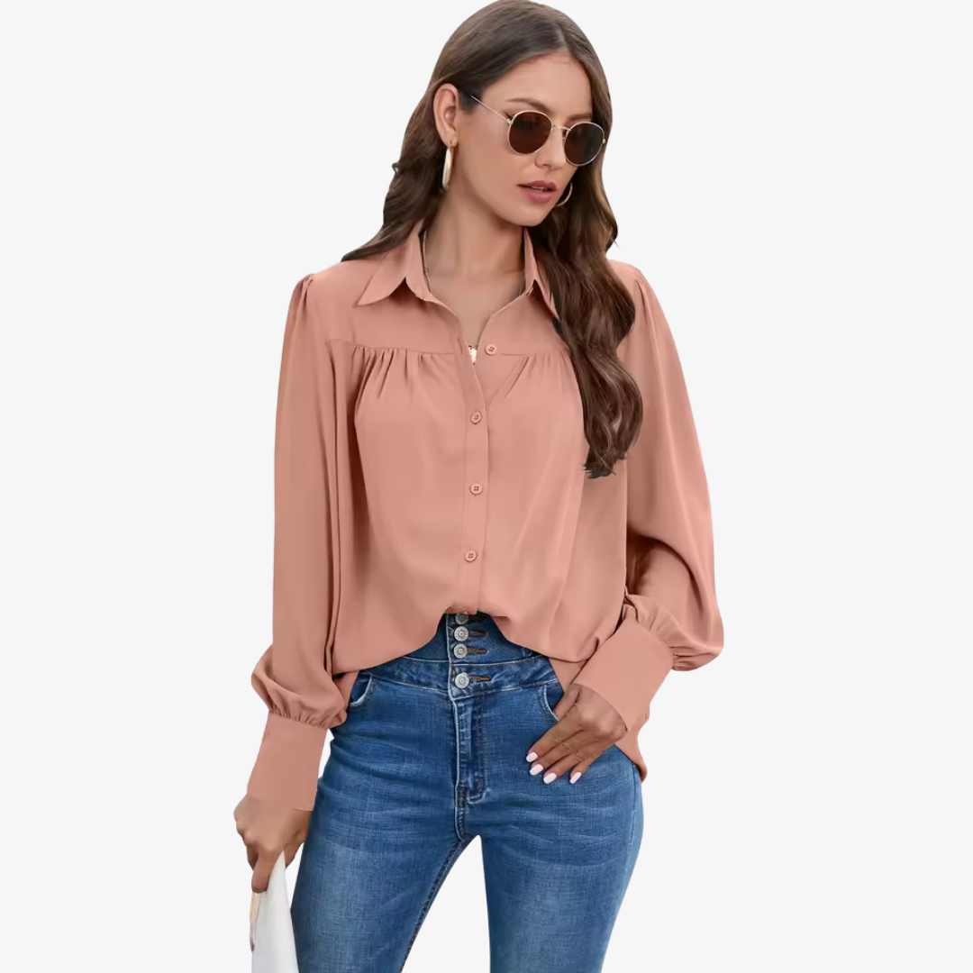 Elegant Chiffon Bluse med Lanterne-Ermer