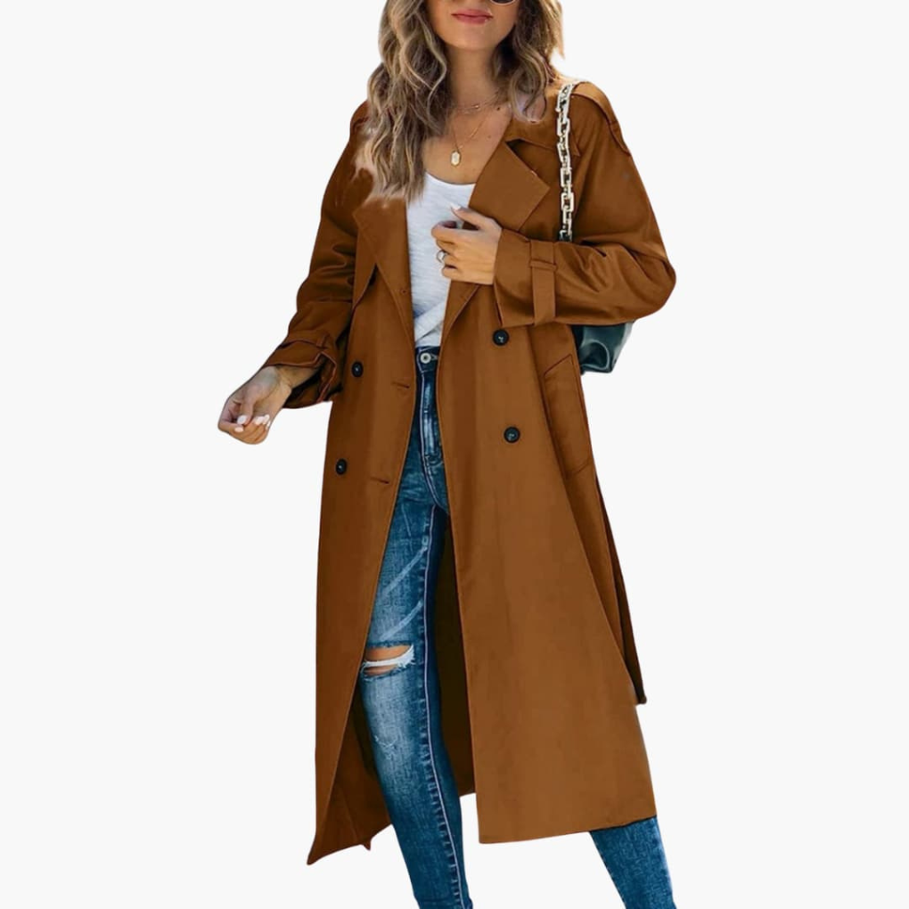 Kvinners Trench Coat med Knappestolpe Salgspris