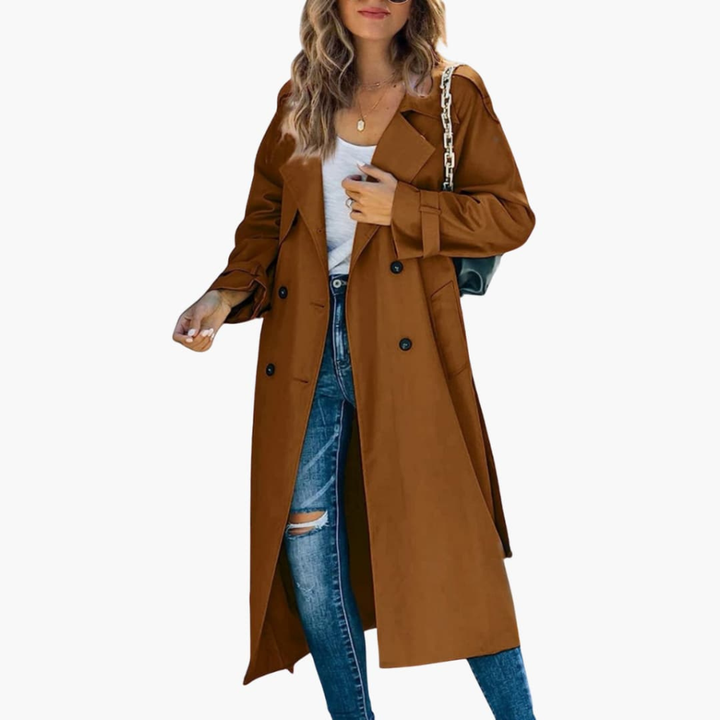 Kvinners Trench Coat med Knappestolpe Salgspris