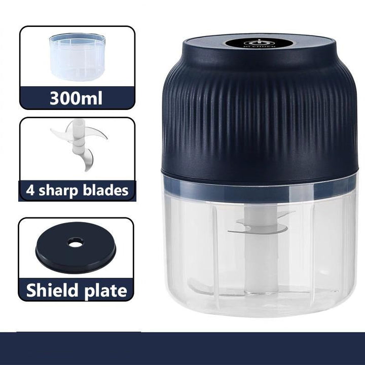 USB-oppladbar minihakker med 4 blader i rustfritt stål, 300 ml bolle