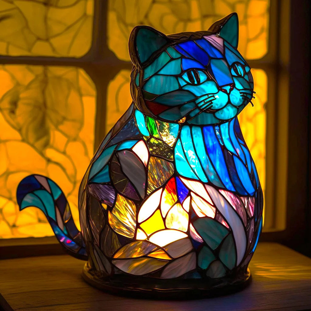 VitraGlow håndlaget glassornament | Elegant bordlampe i harpiks og glass med livlige kunstneriske motiver
