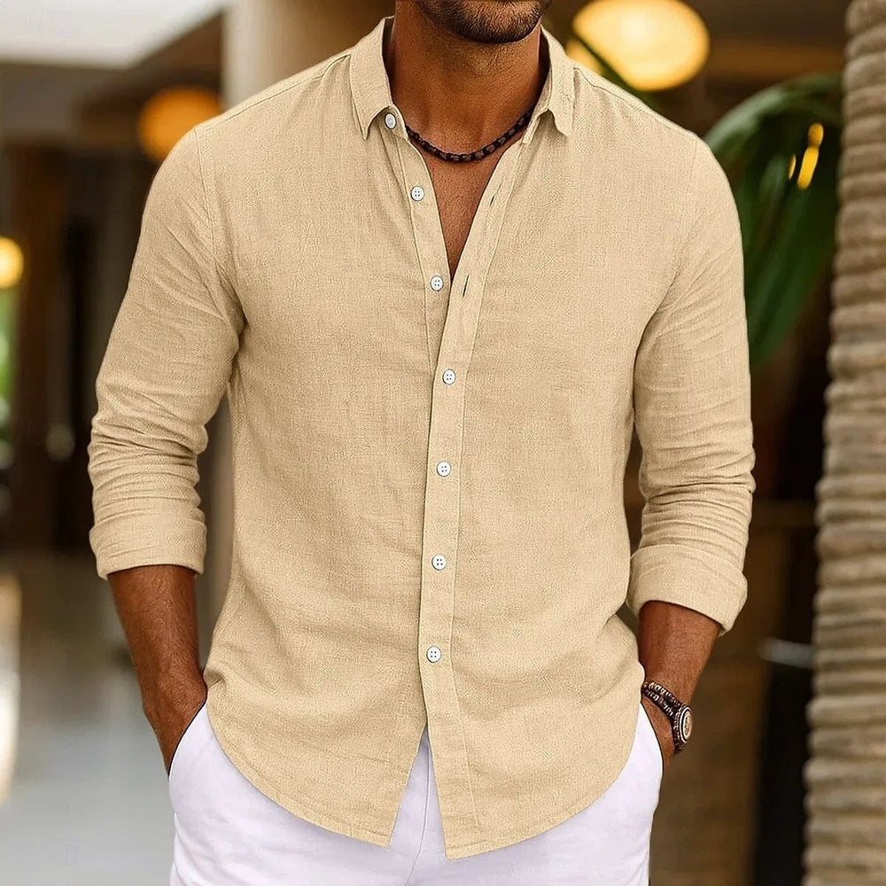 Solid-color Bamboo-viscose Long-sleeve Shirt For Men