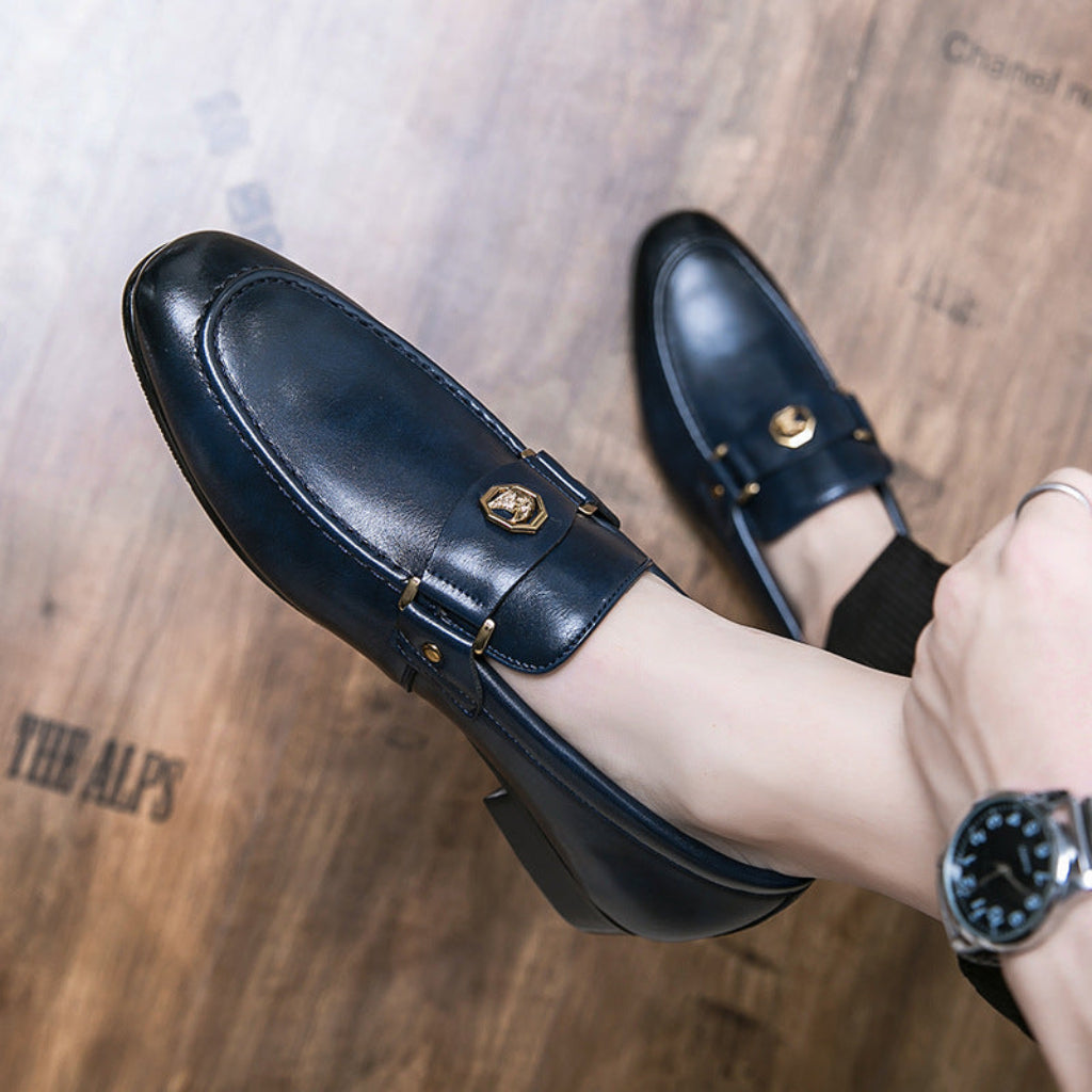 European And American Men's Metal-buckle Slip-on Shoes