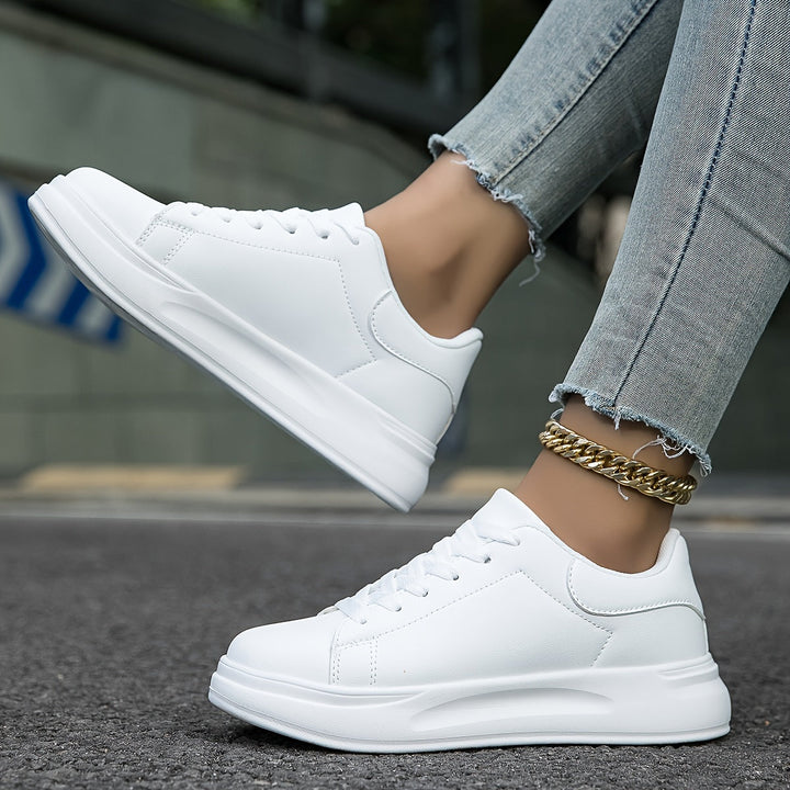 Kvinners Rene Hvite Lær Sneakers