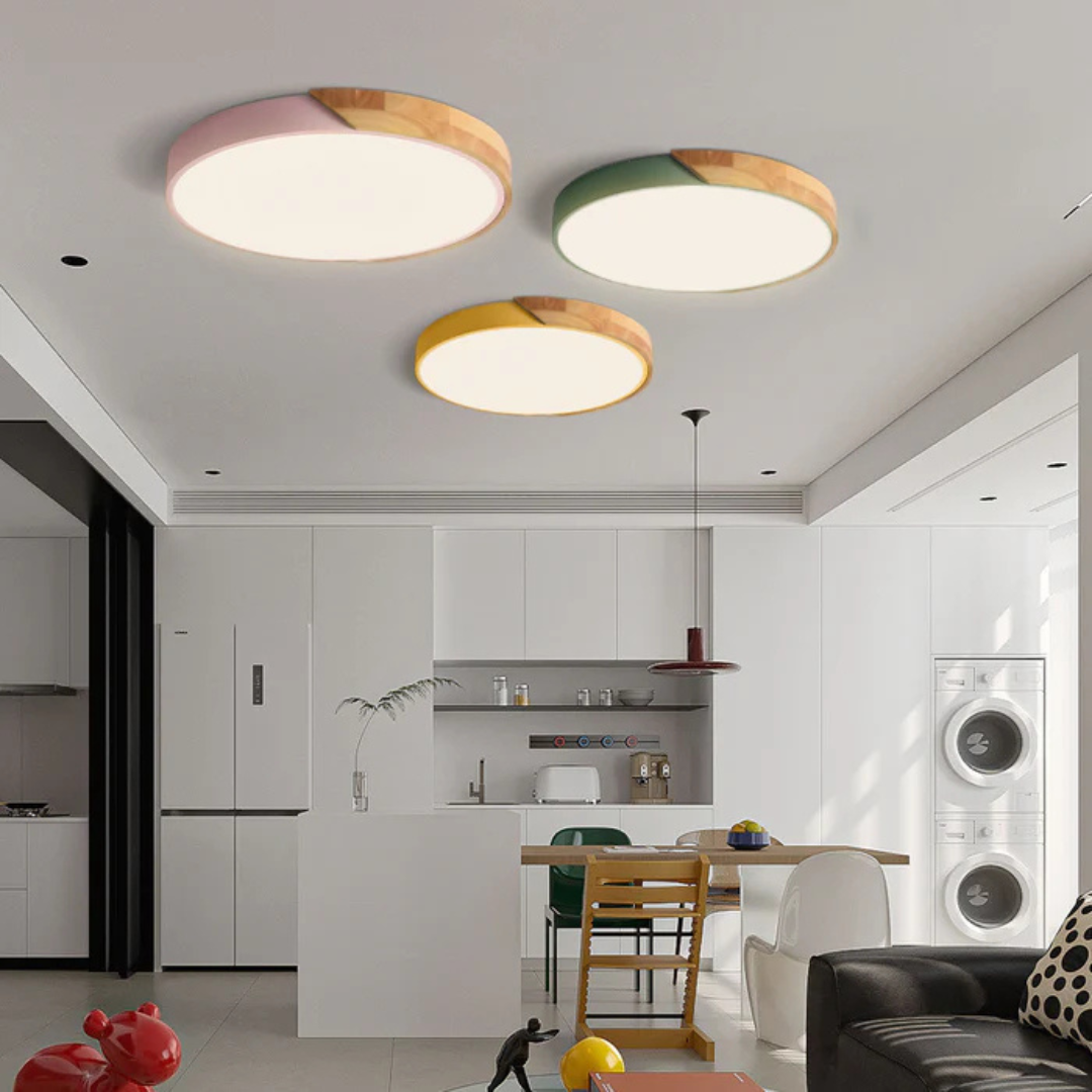 Delos taklampe i skandinavisk tre | Naturlig LED-designlampe