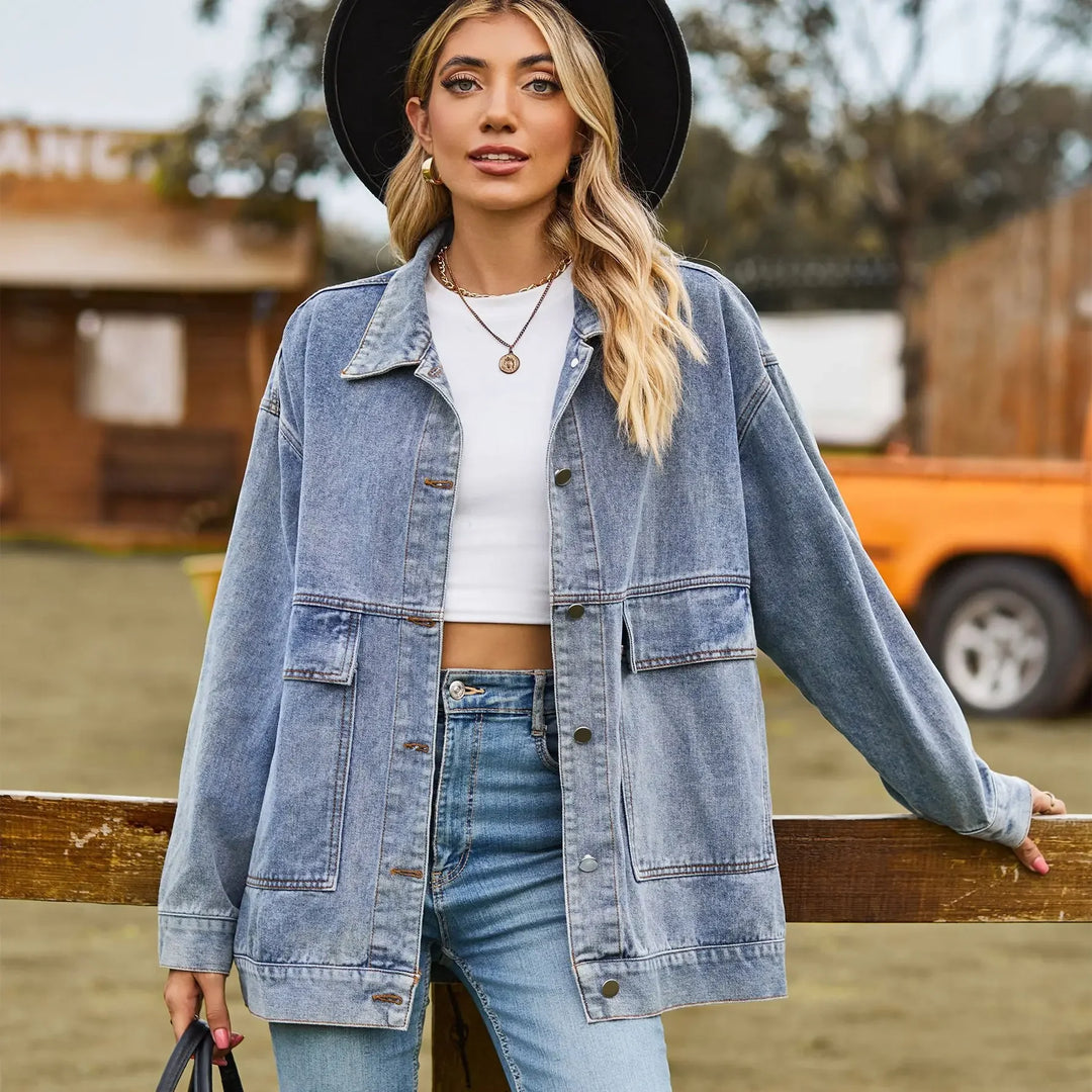 Klassisk Vintage Denim Jakke for Kvinner