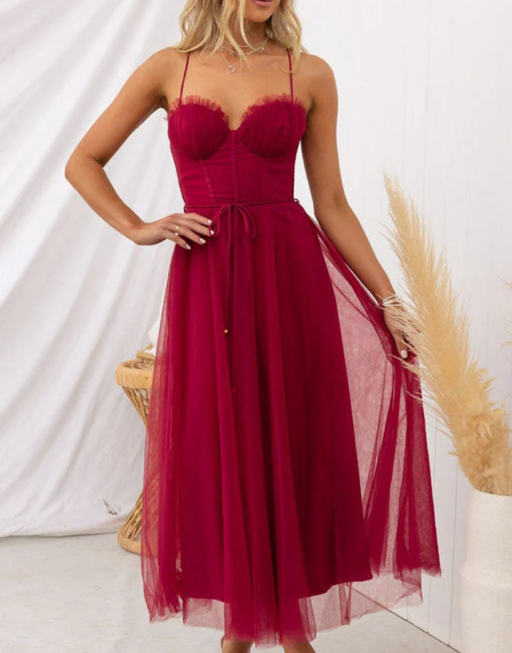 Kvinnens lette ermeløse maxikjole med V-hals