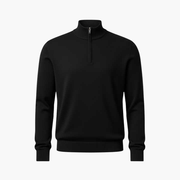 Herre Pullover med Quarter Zip og Ribbet Kant