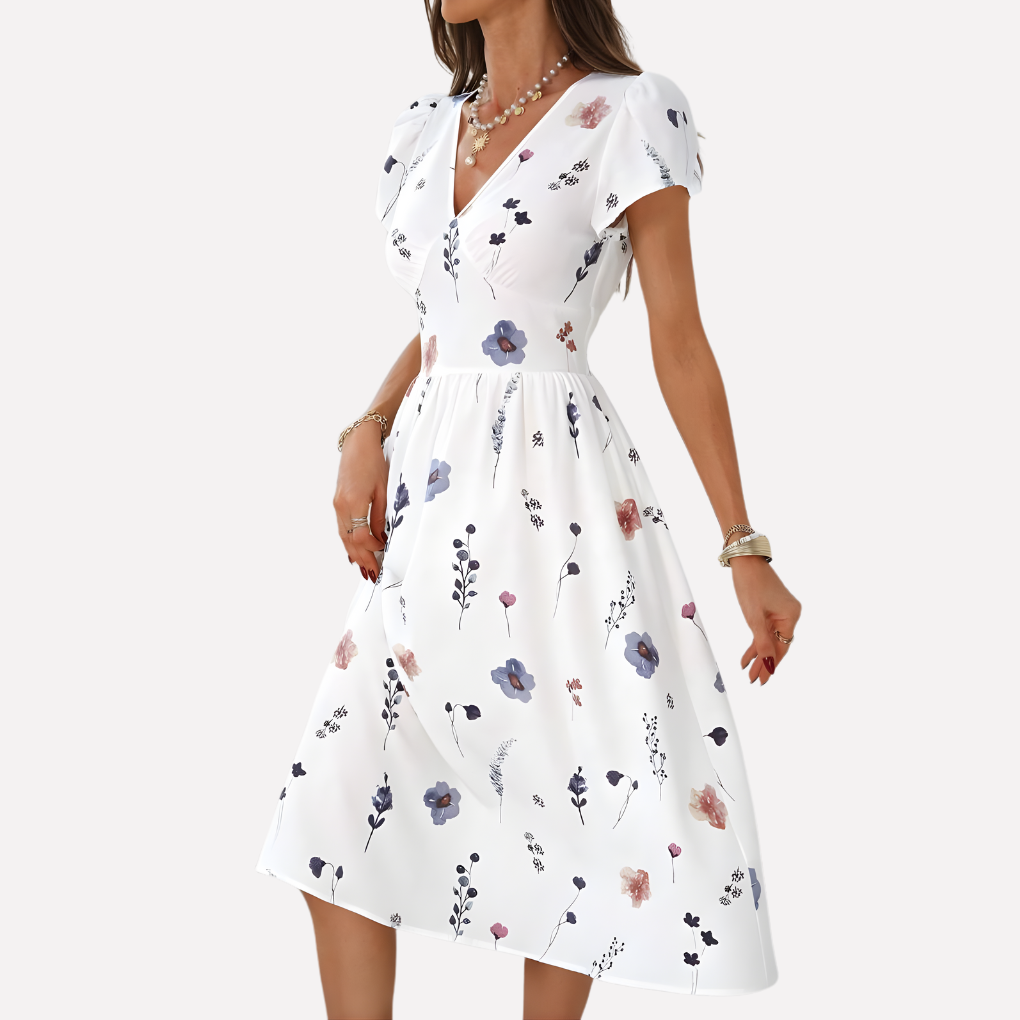 Kvinners V-hals Kjole med Lommer