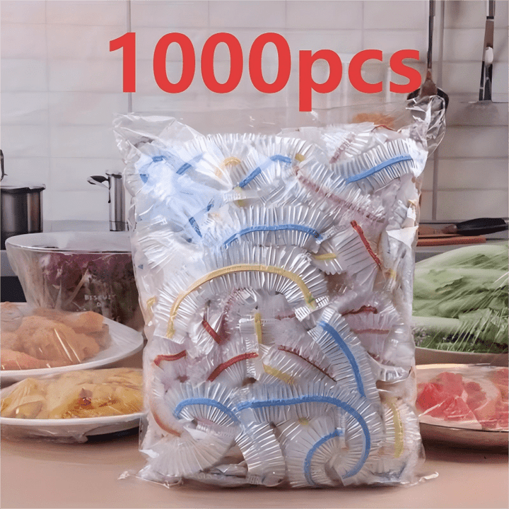 1000 elastiske engangsovertrekk for mat, PE-deksler for boller og tallerkener 35 cm