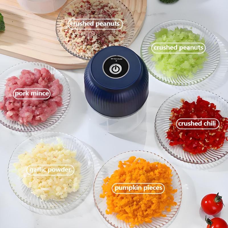 USB-oppladbar minihakker med 4 blader i rustfritt stål, 300 ml bolle