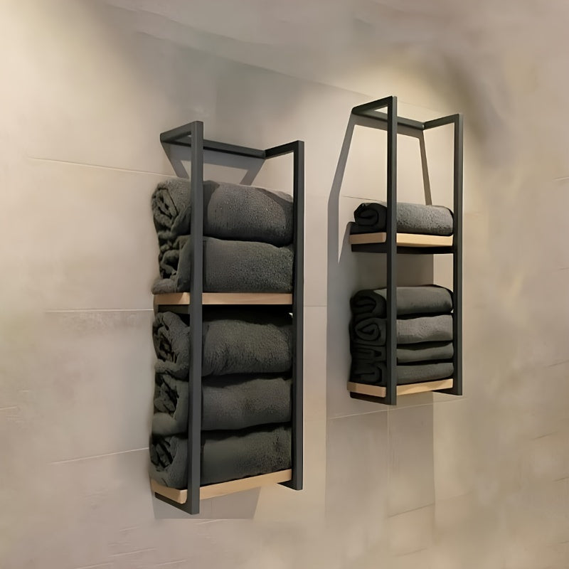 Industrielt håndklestativ med hyller – Elegante og funksjonelle veggmøbler