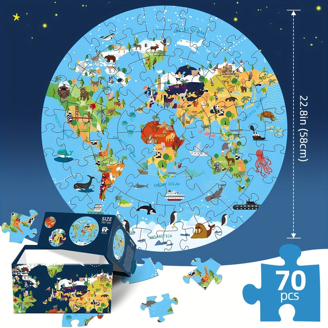 70-Delers Gulvpuslespill – Rundt Verdenskart-Design for Barn