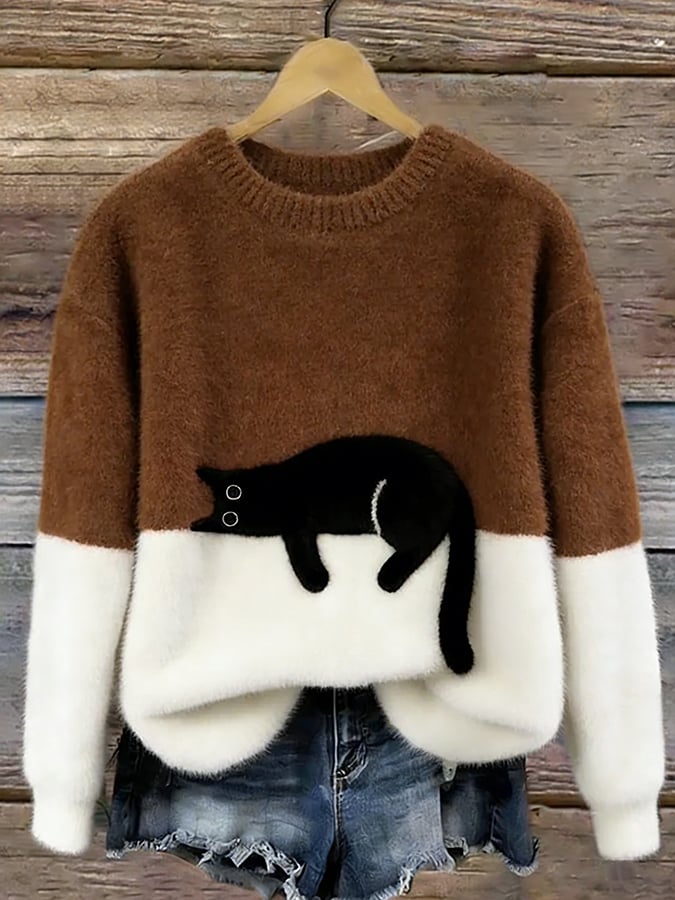 Oversize-genser med katteprint