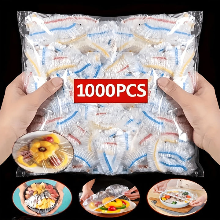 1000 elastiske engangsovertrekk for mat, PE-deksler for boller og tallerkener 35 cm