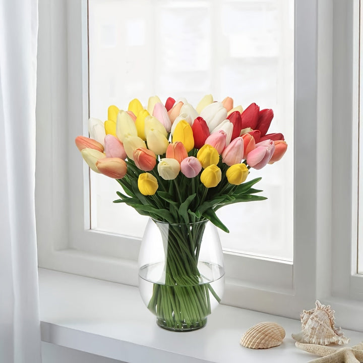 Sett med 10 realistiske tulipaner – Perfekt for bryllup og innendørs dekorasjon