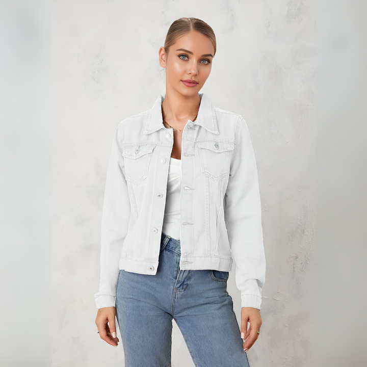 Kvinne Klassisk Knapp Ned Denim Jakke
