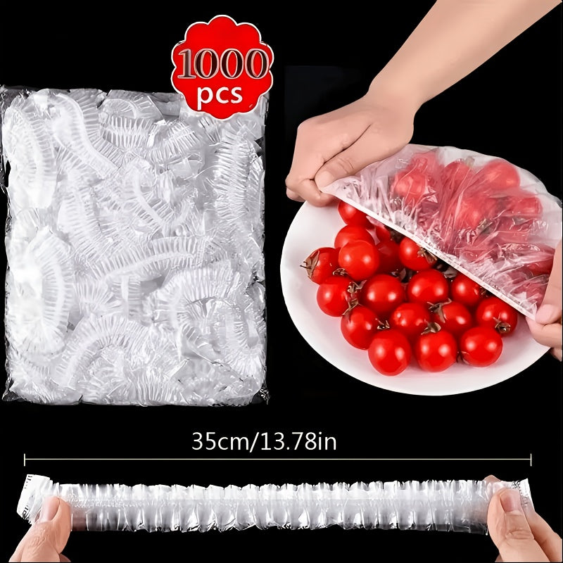 1000 elastiske engangsovertrekk for mat, PE-deksler for boller og tallerkener 35 cm
